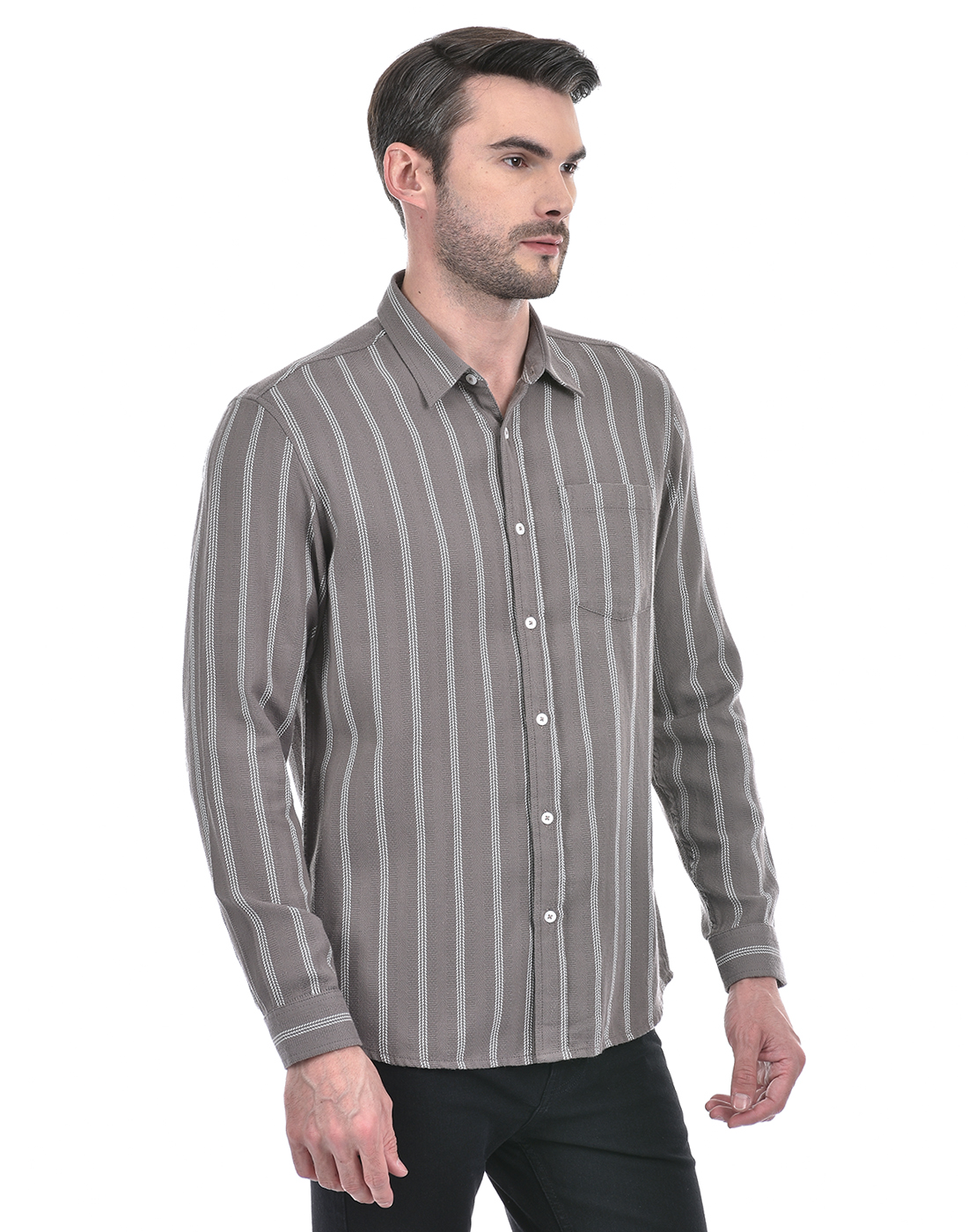 Numero Uno Men Striped Grey Shirt
